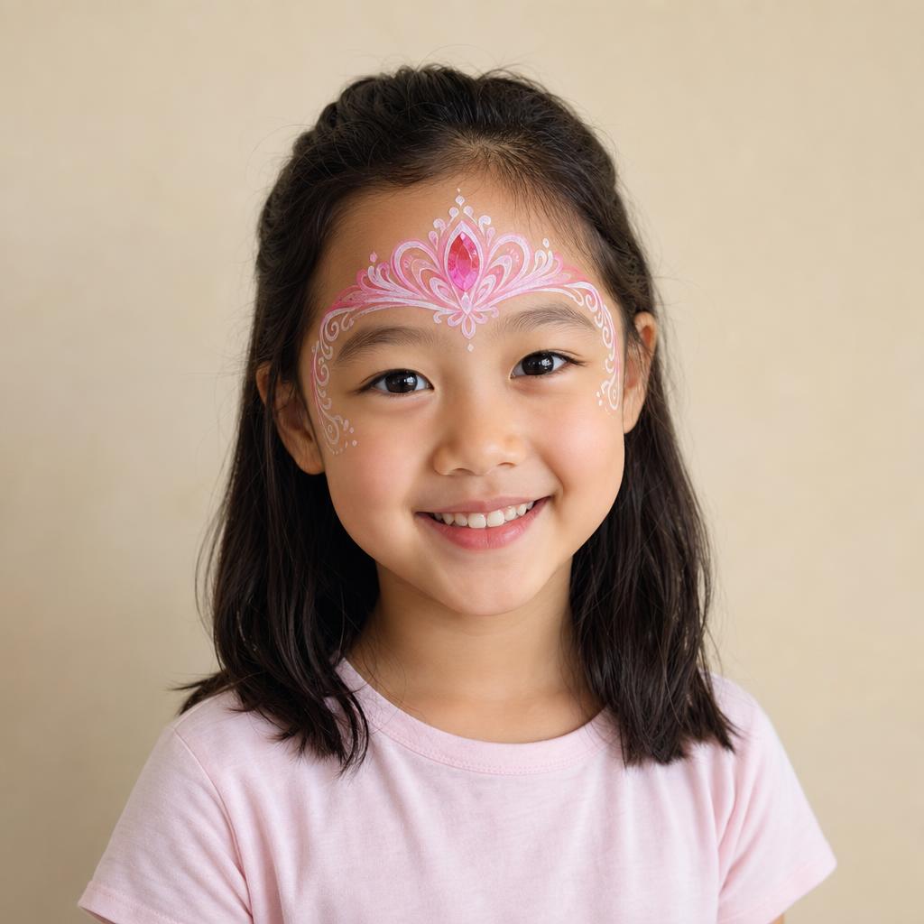 Design example of a smiling child with a fairytale crown painted on their face